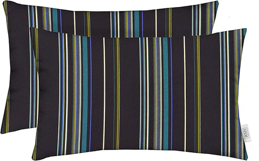 RSH DECOR: Sunbrella Lumbar Throw Pillows Set of 2 | 20" x 12" | Water and Fade-Resistant Performance Fabric | Outdoor Pillow Covers with Down-Alternative Inserts | Stanton Lagoon