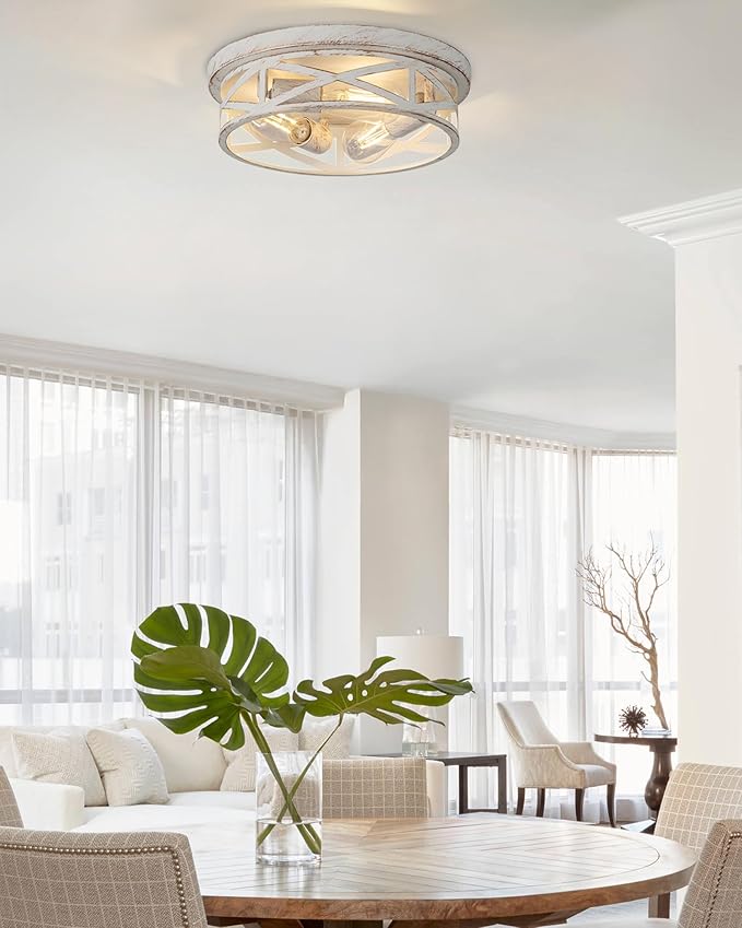 13 inch White and Gold Flush Mount Ceiling Light Fixtures,3-Light Modern Hallway Light Fixtures Ceiling, White and Gold Light Fixture Ceiling Mount for Farmhouse,Kitchen, Bedroom 2 Pack