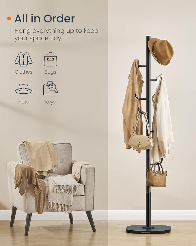 SONGMICS HOME Cactus-Shaped Coat Rack, Freestanding, Stand with 8 Sturdy Hooks, with Curved Ends, 69 Inches Tall, for Clothes, Hats, Bags, Ink Black URCR039B01