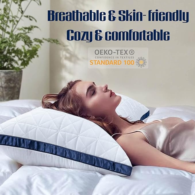 Pillows Standard Size Set of 2 Cooling Hotel Luxury Bed Pillows for Sleeping 2 Pack, Supportive Breathable Down Alternative Gusset Standard Pillow for Back Stomach or Side Sleepers