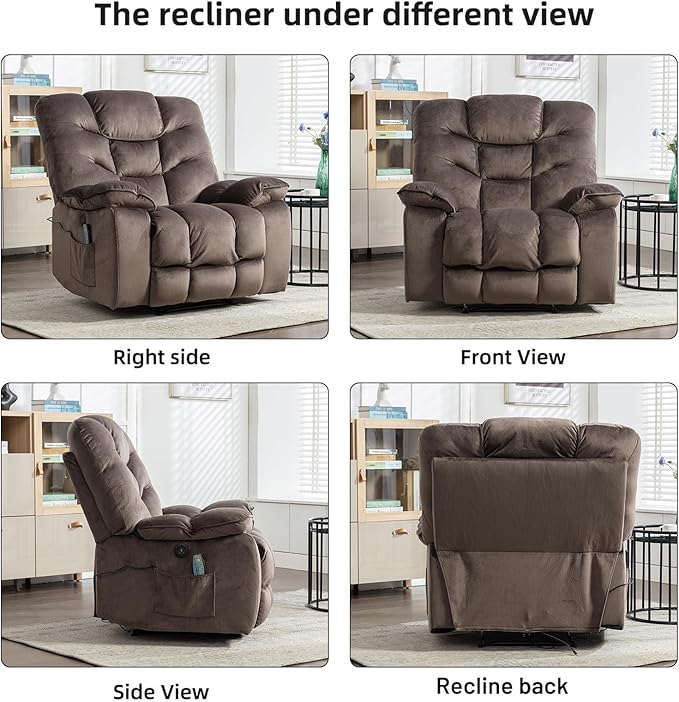 Oversized Power Recliner Chair with Massage and Heat Set of 2, 41" Wide Electric Reclining Chairs with USB Port, Breathable Fabric Overstuffed Reclining Sofa for Living Room Bedroom