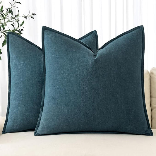 MIULEE Decorative Linen Euro Sham Pillow Covers 22x22 Inch Blue Boho Farmhouse Neutral Couch Throw Pillows for Bed Pack of 2 Accent Coastal Modern Pillowcase Summer Sofa Livingroom Home Decor