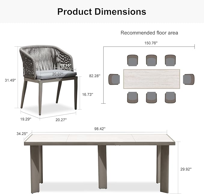 PURPLE LEAF 9 Pieces Outdoor Dining Set Patio Table and Chairs Set Aluminum Rattan Wicker Patio Furniture Set for Lawn Backyard Deck Grey