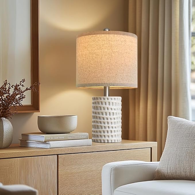 PORTRES 18.25" Modern Accent Ceramic Table Lamp Set of 2 for Bedroom White Desk Decor Bedside Lamps for Living Room Study Room Office Dorm Farmhouse Nightstand Lamp End Table Lamps