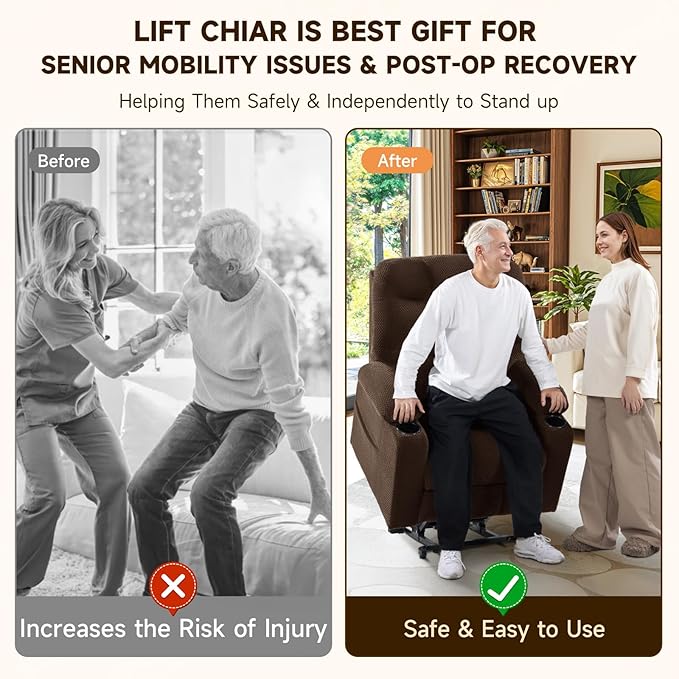 Triple Motor Large-Wide Power Lift Recliner Chair with Power Headrest for Big and Tall Elderly, Infinite Position, Massage Heat, Extend Footrest, USB, Cup Holder, Plush Flannel, Dark Brown