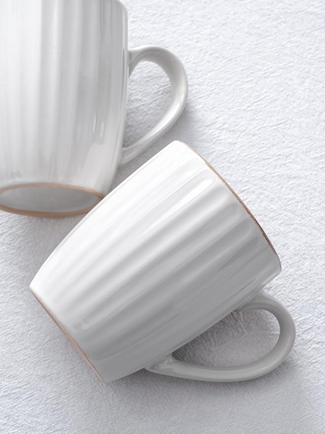 famiware Coffee Mugs Sets for 6, Eden 12 oz Mug Set, Coffee Cups with Handle for Coffee, Tea, Cocoa and Milk, Microwave and Dishwasher Safe, White Stripe