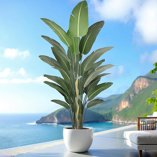9FT Artificial Bird of Paradise Tree 106 Inch Large Faux Silk Plants Banana Leaf with 25 Trunks in Black Pot for Home Decor Living Room Office Bedroom