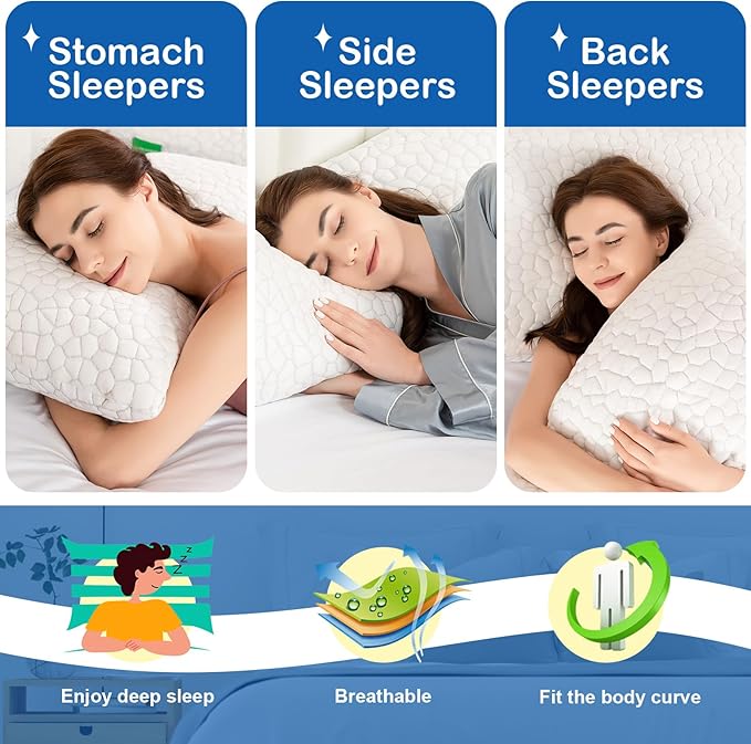 SUPA MODERN Cooling Bed Pillows for Sleeping 2 Pack Shredded Memory Foam Pillows Adjustable Pillow for Side Back Stomach Sleepers Luxury Gel Pillows Queen Size Set of 2 with Washable Removable Cover