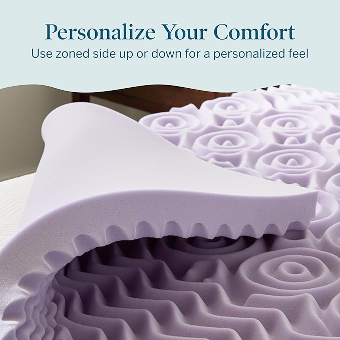 Lucid Lavender Infused 3 Inch Memory Foam Mattress Topper - Twin Size - Plush Feel - 5 Convoluted Zones - CertiPUR Certified - New Home Owner & Dorm Room Essentials