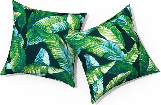 Outdoor Pillows for Patio Furniture 16x16 inch, Square Outdoor Throw Pillows with Inserts, Decorative Patio Pillows for Garden Couch Home Sofa Office Chair, Pack of 2, Hanalei Lagoon