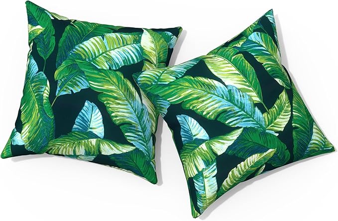 Outdoor Pillows for Patio Furniture 18x18 inch, Square Outdoor Throw Pillows with Inserts, Decorative Toss Pillows for Garden Couch Home Sofa Office Chair, Pack of 2, Hanalei Lagoon