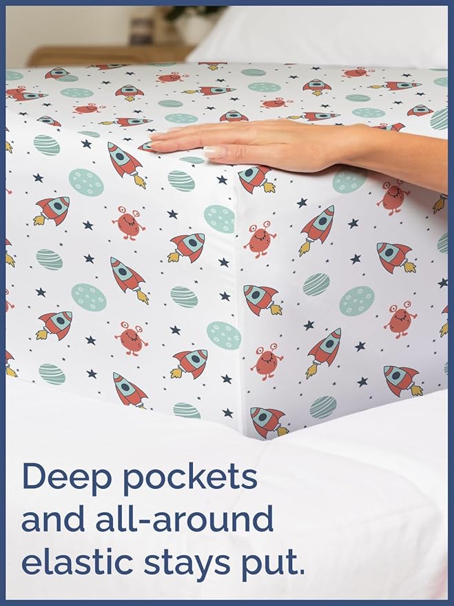 Kids Space Twin 3 Piece Sheet Set - Boys, Girls, Teens, Toddler - Easy Fit, Deep Pockets - Breathable, Hotel Quality Bedding Sheets - Machine Washable - Wrinkle Free - Cute, Cozy & Soft - CGK Linens