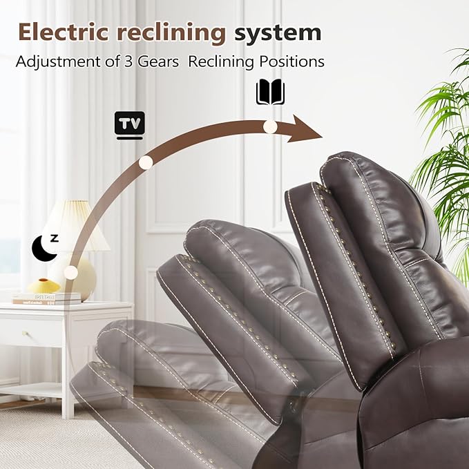 ANJ Electric Power Recliner Chair with USB Ports, Set of 2, Breathable Faux Leather Oversized Recliner with Comfortable Arms, Back and Headrest, Single Sofa for Living Room, Dark Brown