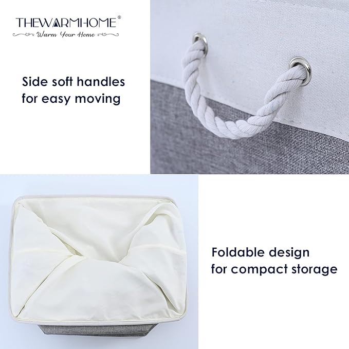 TheWarmHome Small Storage Baskets for Organizing,Storage Baskets for Shelves,Small Fabric Storage Bins W/Handles For Closet Nursery Toy Decorative Foldable (White&Grey, 11.8L*7.9W*5.2H-6 Pack)