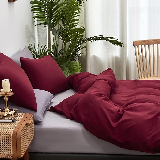 Cottonight Burgundy Comforter Cal King Claret Wine Red Bedding Comforter Set California King Women Dark Red Comforter Cotton Blanket Quilt Breathable Chic Modern Solid Comforter Set