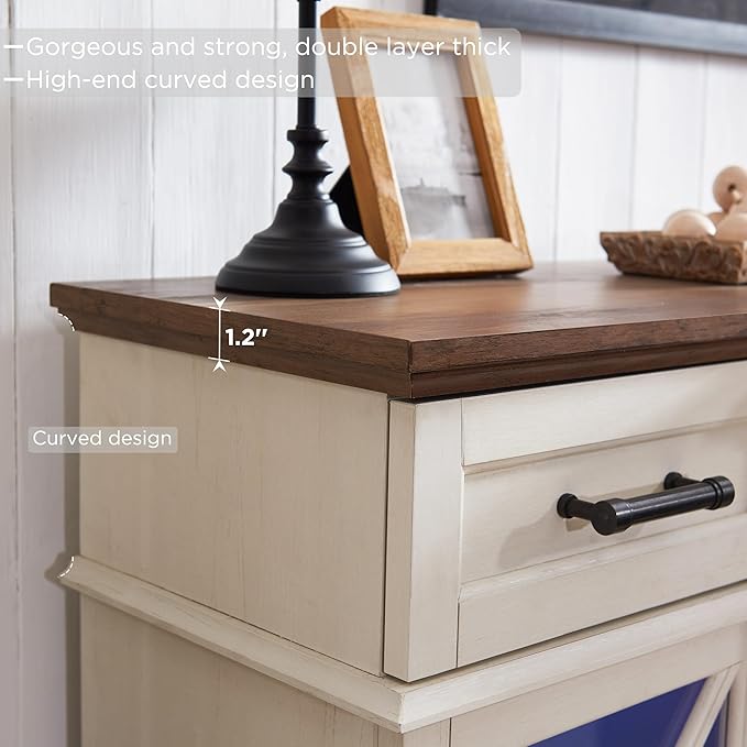 OKD 3-Sided Glass Farmhouse Electric Fireplace TV Stand for TVs up to 80'', Highboy Entertainment Center with Glass Door Storage Cabinet, 70'' Large TV Stands with 36'' Fireplace, Antique White