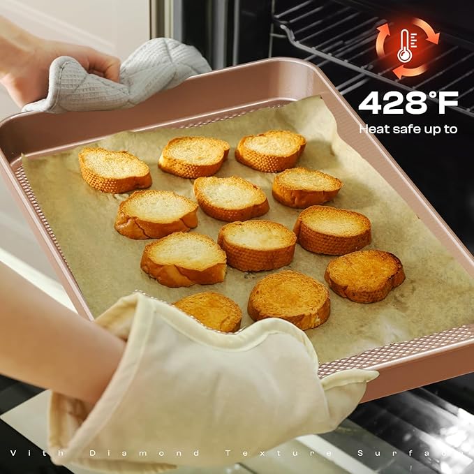 Baking Pans Set 8-Piece Bakeware Sets, Baking Sets for Cooking Nonstick Oven Pan Set, Baking Sheet Set, Cookie Sheets for Baking, Muffin Pan, Cookie Sheets (Ceramic Coated Gold)