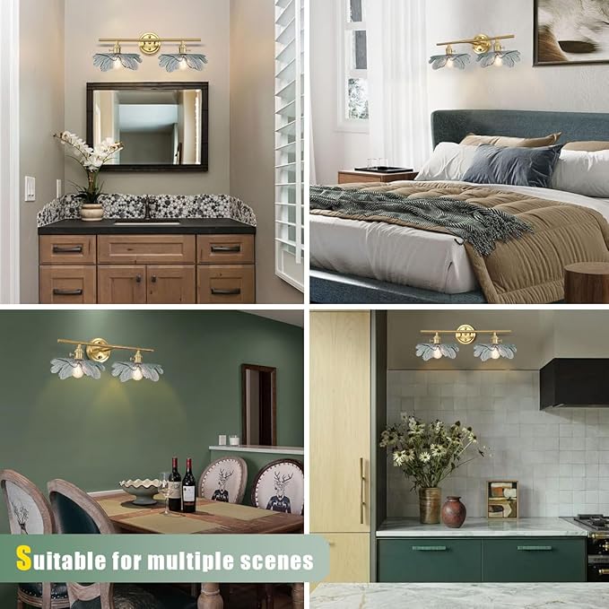 gold vanity light mid century Modern Vanity Lights Fixtures 2 light bathroom sconce with Dark Green Glass Shade gold Wall Sconce Light Bathroom Lights Over Mirror for Bedroom Hallway Living Room