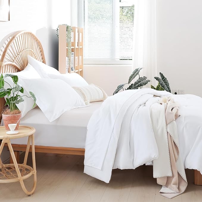 weigelia Queen Comforter Set White Comforter Set Queen 7 Pieces Bed in a Bag Queen Size Bedding Set with Fitted Sheets, Flat Sheets, Pillow Shams and Pillowcases