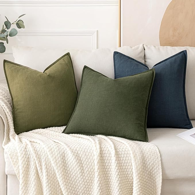 MIULEE Decorative Linen Pillow Covers 20x20 Inch Blue Boho Farmhouse Neutral Couch Throw Pillows for Bed Pack of 2 Accent Coastal Modern Pillowcase Summer Sofa Livingroom Home Decor