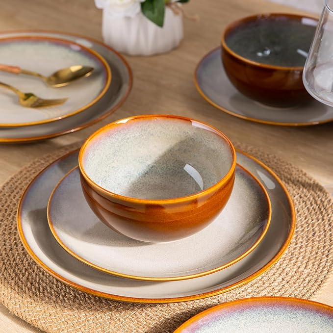 LERATIO Ceramic Dinnerware Sets for 12, 36 Pieces Plates and Bowls Sets, Reactive Glaze Dishes -Scratch Resistant, Dishwasher&Microwave Safe&Oven Safe