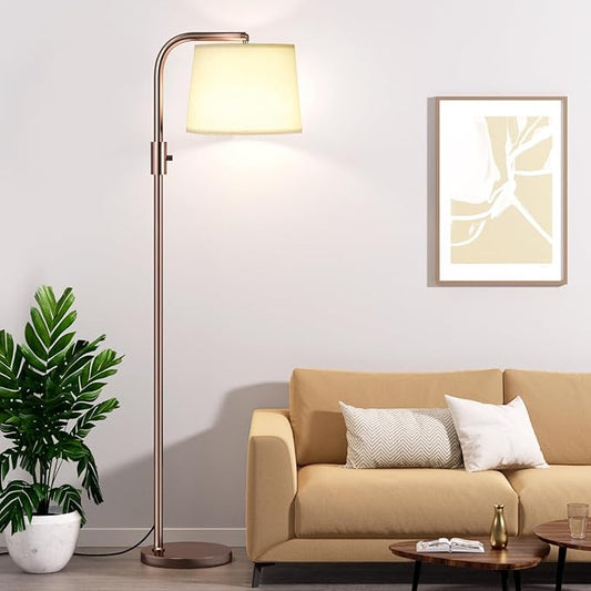 Ambimall Fully Dimmable Floor Lamp - Floor Lamps 9W LED Light Bulbs, Standing Lamps for Living Room with Adjust Head, Modern Standing Light Rotary Switch, Tall Lamp for Bedroom(Brown and Light Beige)