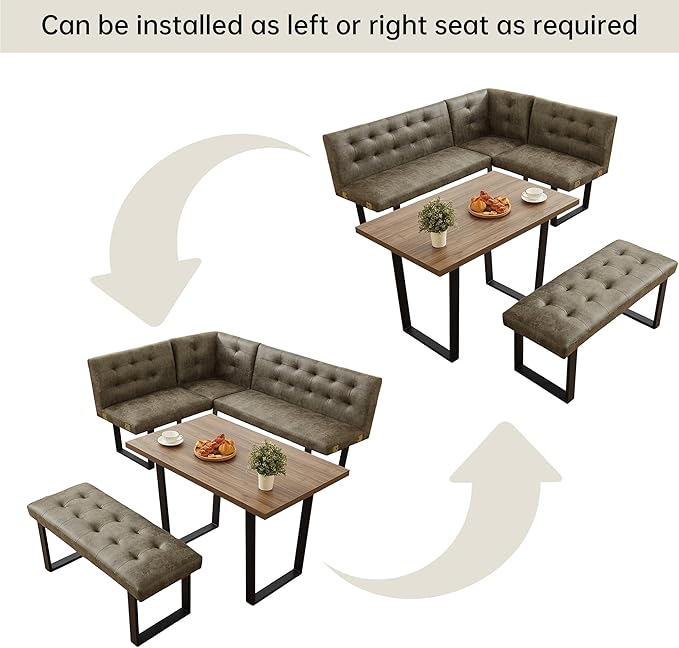 3-Piece Corner Dining Table Set with Bench, 70 Inch Space-Saving Breakfast Nook for Kitchen & Dining Room(Walnut Table & Brown Bench)