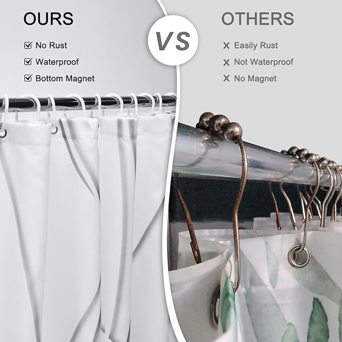 Punkray Grey Shadow Shower Curtain for Bathroom with Hooks, Extra Long Shower Curtain Set Stripe Bath Curtains Decor White Shower Curtains Weighted Hem Washable, 72 x 84