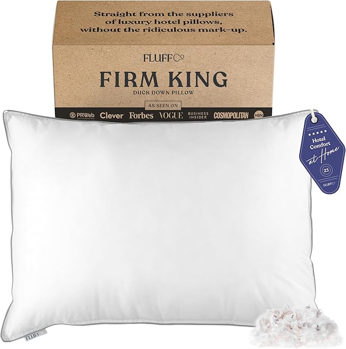 FluffCo Zen Fluff Pillows - Down Alternative - King Bed Pillow for Sleeping Made in USA - Luxury Hotel-Quality Pillow - 100% Cotton, 300 Thread Count (King Size 1 Pack)