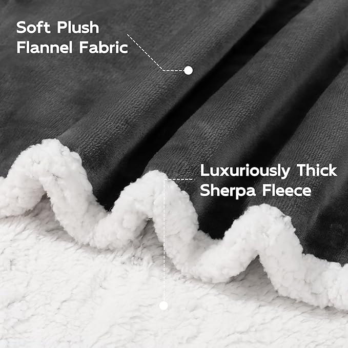 BEAUTEX Sherpa Fleece Throw Blanket Queen Size for Bed - Thick and Warm Blanket for Winter, Fluffy Flannel Plush Queen Blanket, Fuzzy Grey Cuddle Blankets for Bed (90" x 90", Grey)