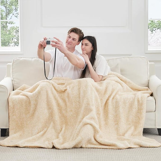 Cozy Bliss Ultra Soft Reversible Double Sherpa Sided Blanket, Fluffy Thick Warm Plush Fuzzy Blanket for Couch, Bed and Gifts (Mottled Beige, 60" x 80")