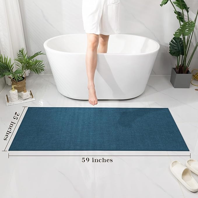 chakme Bathroom Rugs Mat 59x24, Ultra Thin Non Slip Bath Mat Large Quick Dry Absorbent Bath Mat for Bathroom Floor, (Dark Blue, 59"x24")