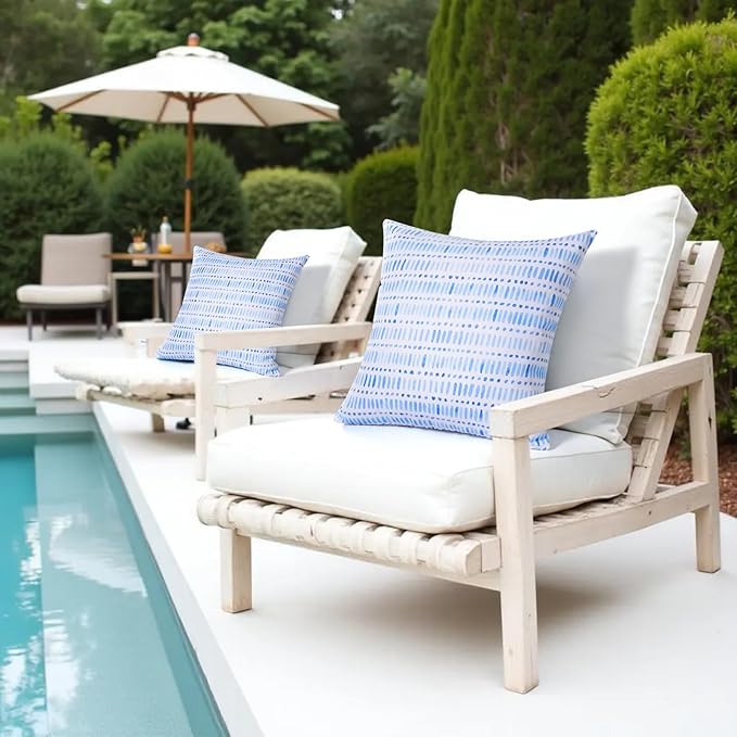 Pack of 2 18x18 Outdoor Pillows, Waterproof Throw Pillows with Inserts, Decorative Patio Pillows for Garden, Couch, Furniture, Sofa, Bed, Living Room(Pebble Blue)