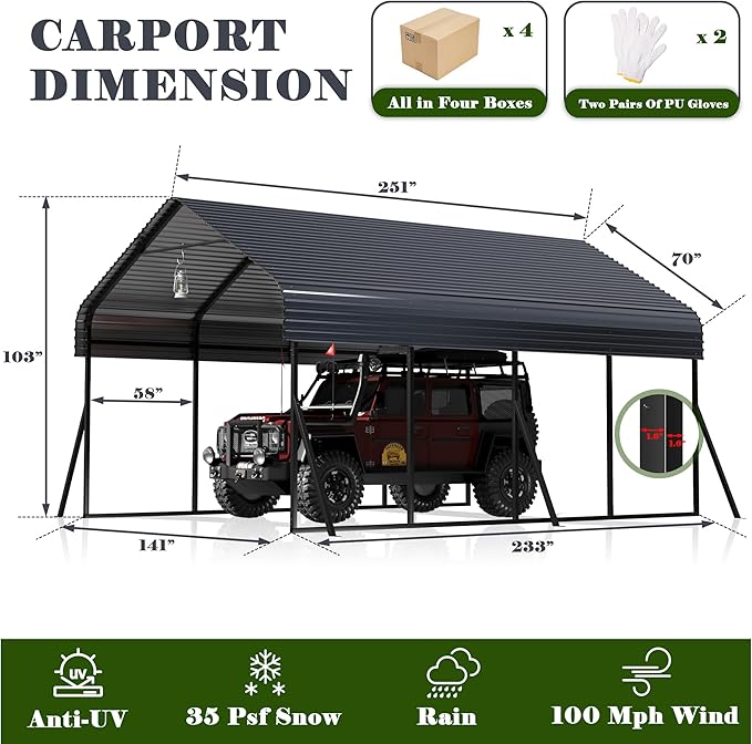 Carport Canopy 12x20 Heavy Duty,Metal Carport with Reinforced Structrure and Base,Outdoor Garage Car Shelter Frame for Pickup, Boat, Car and Tractors