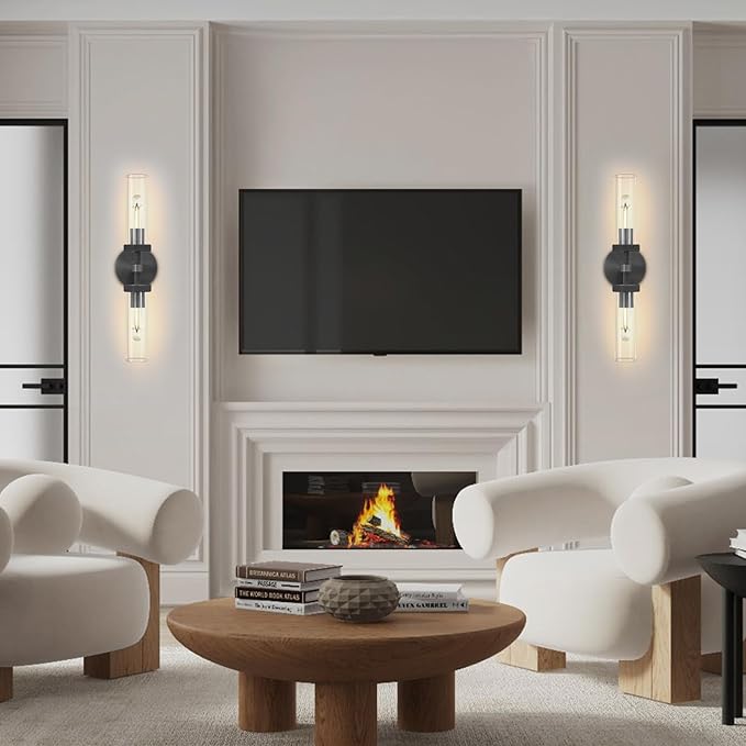 Bathroom Wall Sconce Hardwired, Black Wall Sconces, 20.5" Vanity Lights Over Mirror, Linear Wall Sconce Dimmable, Bathroom Light Fixtures Glass Tube, Bronze Wall Sconces Interior Sconces Wall Lighting