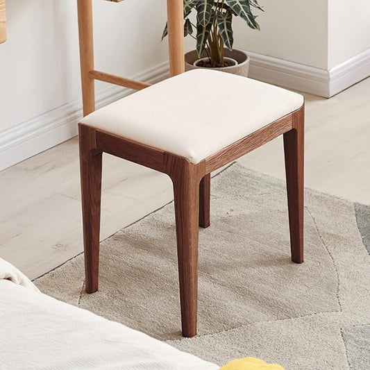Solid Wood Small Vanity Stool Chair, High-Rebound Sponge Seat, Fully Assembled Makeup Chair, Footstool for Bedroom, Dining Room, Entryway, Walnut