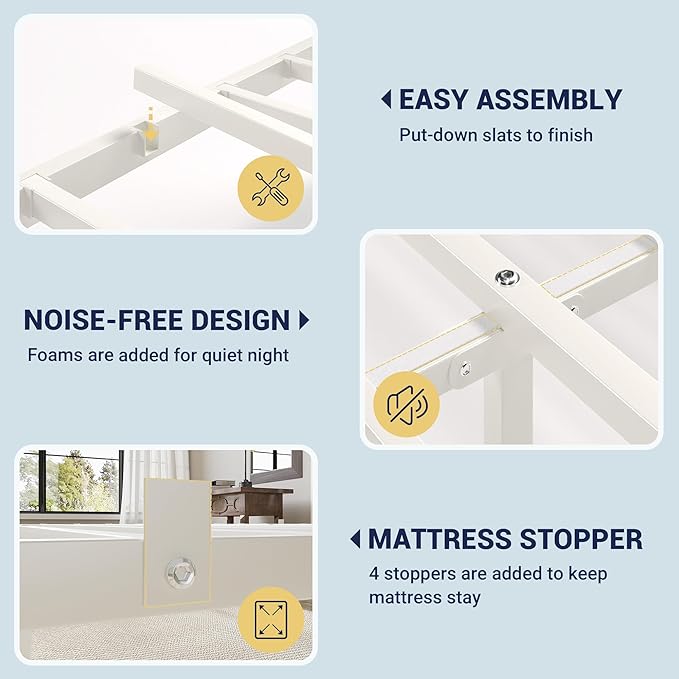 Allewie 14 Inches Full Size Metal Platform Bed Frame with Victorian Style Curved Iron-Art Headboard/Footboard, Metal Slats Support, Easy Assembly, Under Bed Storage, No Box Spring Required, White