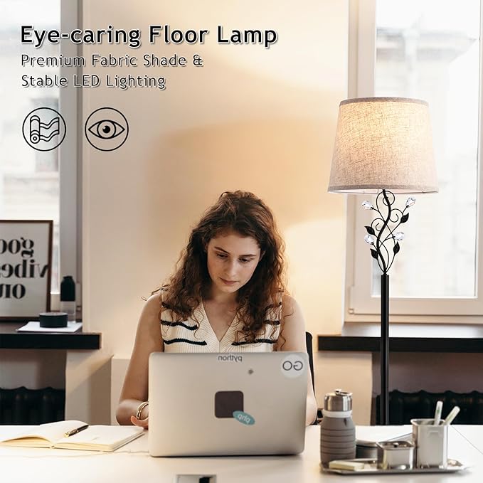 Sheeta 65’’ Floor Lamps for Living Room with 3 Color Temperatures LED Bulb, Standing Lamp Tall Farmhouse Floor Lamp with Rustic Leaf Design, Tall Lamps for Living Room Bedroom Office Reading, Black