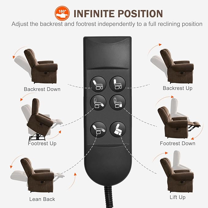 CDCASA Dual Motor Lay Flat Lift Chairs Recliners for Elderly with Massage and Heat, Upgraded Chenille Infinite Position Large Sleeping Electric Power Lift Chair Recliner for Seniors, Brown