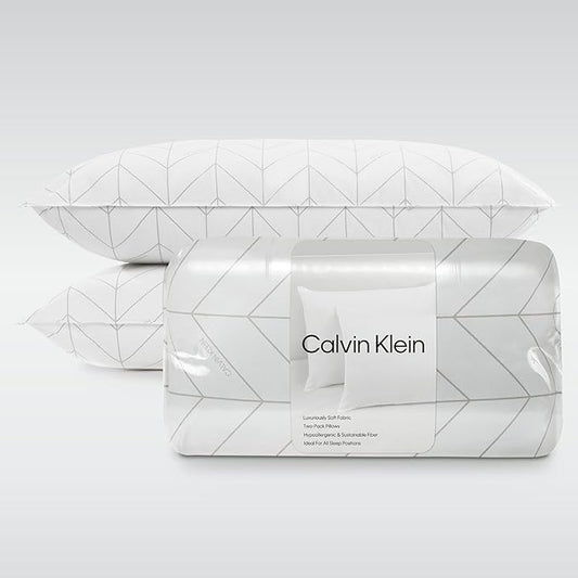 Calvin Klein Herringbone Print 20" x 36" King Size Set of 2 Bed Pillows for Sleeping, White