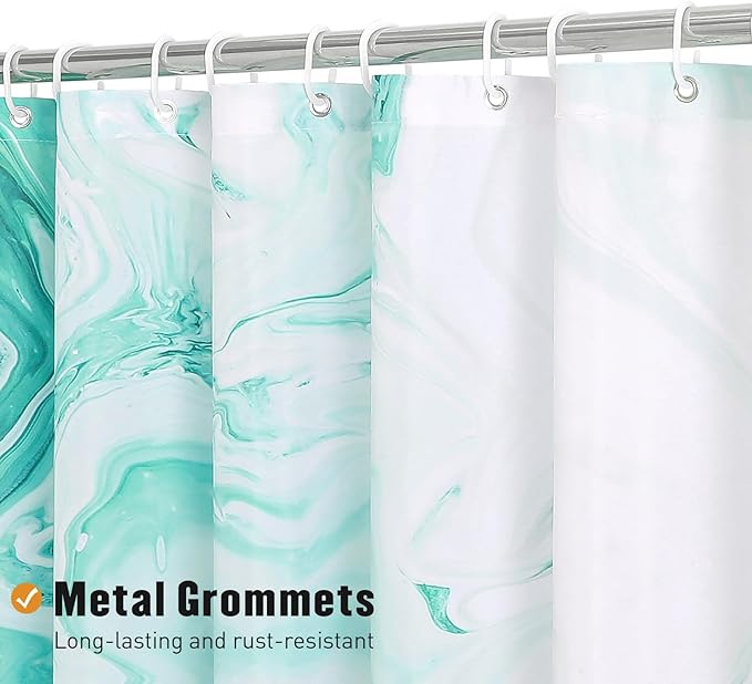 MitoVilla Teal Blue Marble Shower Curtain, Abstract Ombre Fabric Shower Curtains for Modern Bathroom Decor, Turquoise Green Luxury Cloth Watercolor Shower Curtain, 72x72