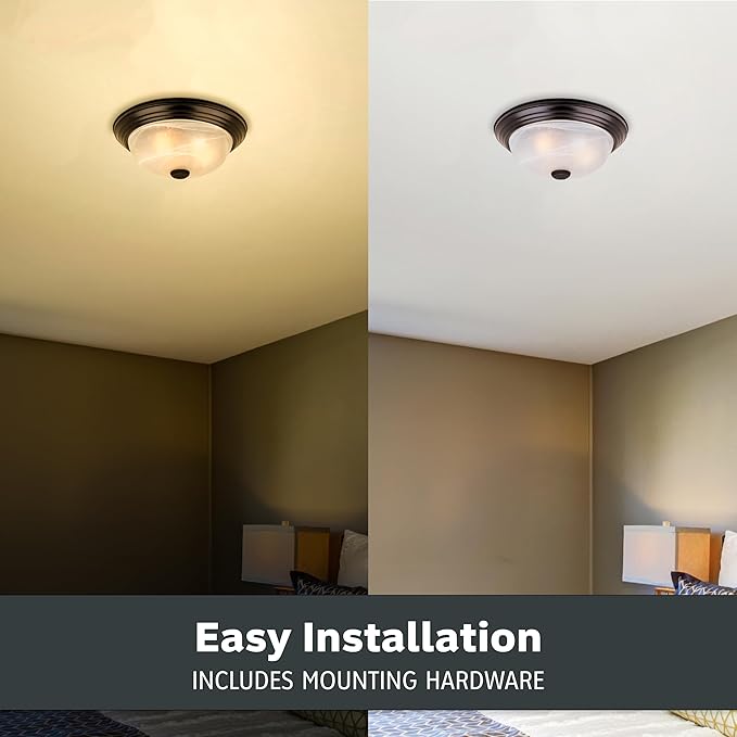 DESIGNERS FOUNTAIN Reedley 2-Lights Flush Mount Ceiling Light, 11 Inch Lighting Fixture for Kitchen, Bedroom, Bathroom, and Hallway, White Alabaster Glass, Oil Rubbed Bronze, 1257S-ORB-AL