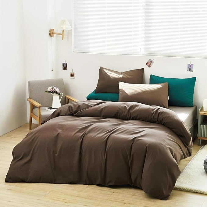 Cottonight Brown Comforter Set Queen Bedding Set Mocha Solid Modern Dark Color Blanket Quilts Soft Chocolate Color Breathable Brown Comforter Set for Women Men Queen Size