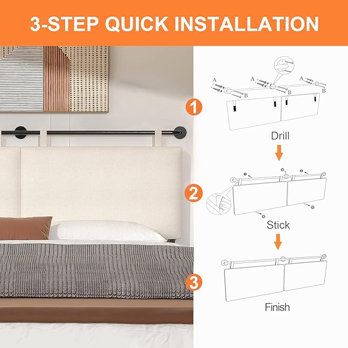 King Headboard, Wall Mounted Headboards for Bed with Linen Upholstery Hanging Headboard for Bedroom Thanksgiving Day, Christmas for Family(Beige, King)