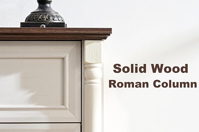 Farmhouse 9 Drawer Dressers for Bedroom, 54" Wood Dresser with Deep Drawers & Roman Column, Big Chest of Drawers for Living Room, Hallway, Antique White