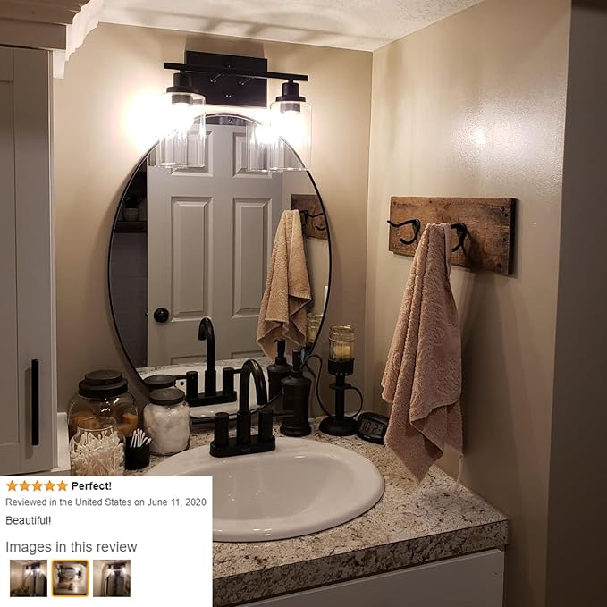 MELUCEE 2-Light Black Wall Sconce Industrial Vintage with Clear Glass Shade and Metal Base, Bathroom Vanity Lights Hallway Light Fixture Sconces Wall Lighting (Patent No.: US D963914 S)