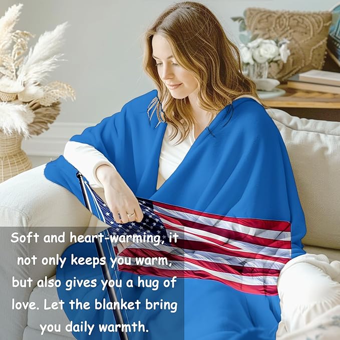American Flag Flannel Blanket, American Flag Gifts, Patriotic-Themed Blanket for Women, Soft Lightweight Throw Blankets for Bed Home Travel Decor 60" x 80"