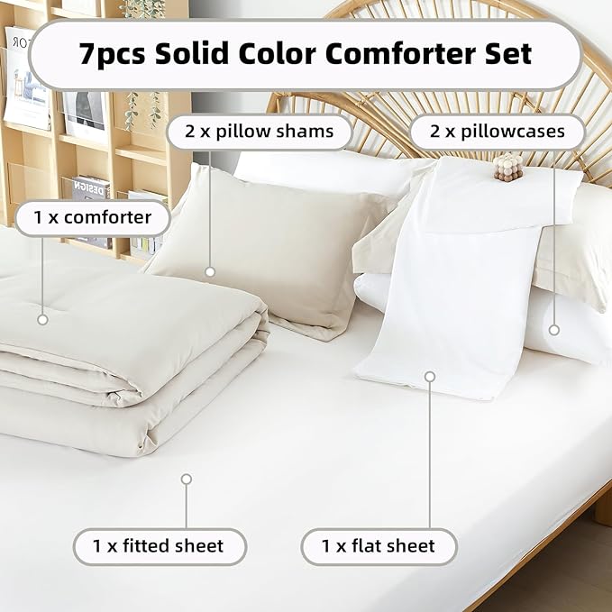 weigelia Full Size Comforter Set 7 Pieces Beige Comforter Set Comforters Full Size Microfiber Comforter Soft All Season with Sheets Lightweight Fluffy Bedding Set for Women and Men