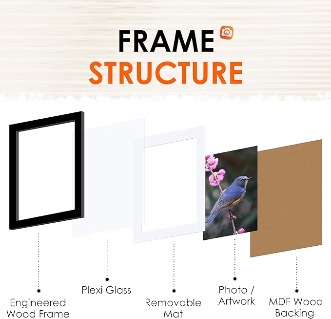 FIXSMITH 5x7 Picture Frame Set of 10, Photo Frame Bulk with HD Plexiglass, Display Pictures 4x6 with Mat or 5x7 Without Mat Multi Picture Frames Collage for Tabletop or Wall Display, Black