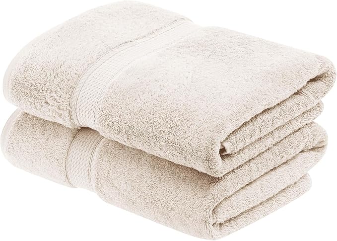 Superior Egyptian Cotton Pile Bath Towel Set of 2, Ultra Soft Luxury Towels, Thick Plush Essentials, Absorbent Heavyweight, Guest Bath, Hotel, Spa, Home Bathroom, Shower Basics, Cream